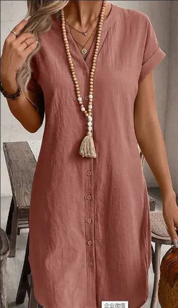 Solid Notched Button Front Batwing Sleeve Shirt Dress Lady T Fashions