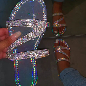 Women Summer Flat Bling Slippers Transparent Soft Jelly Shoes Female Flip Flops Sandals Outdoor Beach Ladies Slides Plus Size Lady T Fashions