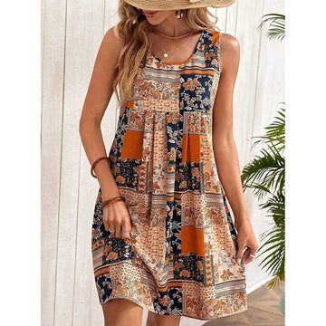 Women's Summer Dress Sleeveless Floral Boho Sundress Swimsuit Coverup Casual Loose Beach Vacation Tank Dresses Lady T Fashions