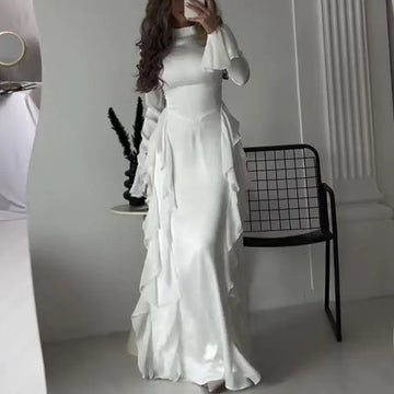 Women's Round-neck Flared Sleeves Temperament High Waist Slimming Patchwork Dress Lady T Fashions