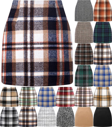 Women's High Waist Plaid Tight Pencil Wool Mini Skirt Lady T Fashions