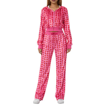 Velvet Love Printed Hooded Sweater Fashion Suit Women Lady T Fashions