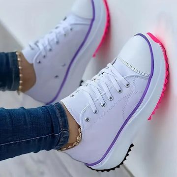 Women's Chunky Canvas Shoes, Non Slip Lace Up Casual Sneakers, Thick Sole Running Sports Shoes Lady T Fashions