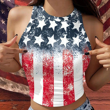 Ladies' Holiday Flag Print Fashion Versatile Vacation Style Camisole Top Lady T Fashions