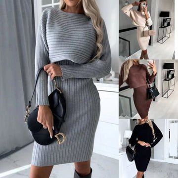 Fashion Solid Color Two-piece Set Woolen Skirt Lady T Fashions