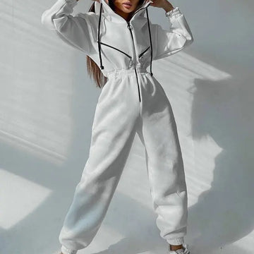 Casual Women Basic Hoodie Two Piece Sets Zipper Drawstring Lady T Fashions