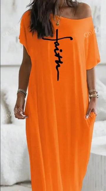 Letter Printed Super Loose Casual Maxi Dress Lady T Fashions