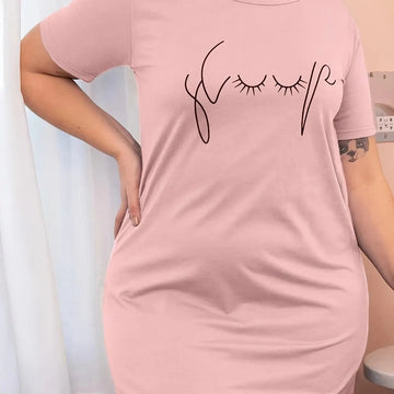 Plus Size Casual Pajamas Women's Graffiti Printed Short Sleeve Round Neck Tee Dress Medium Stretch Ice Silk Nightgowns - Lady T Fashions