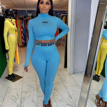European and N Women's Clothing Hot Cross-border Trade Autumn and Winter Sexy Solid Color Tight Long-sleeved Suit - Lady T Fashions