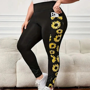 Plus Size 1XL-5XL Women Fashion Yoga Fitness Leggings High Waisted Casual Printed Flower Solid Color Leggings - Lady T Fashions