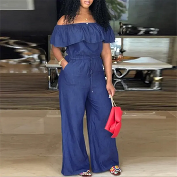 Women's Sexy Strapless Romper - Denim Wide Leg Jumpsuit with Ruffles Summer Beachwear - Lady T Fashions