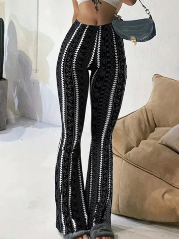 Women Pants Retro Print Flared Leggings Sexy Slim Fit Casual Pants Street Style 2025 Spring Summer Fashion Long Trousers - Lady T Fashions