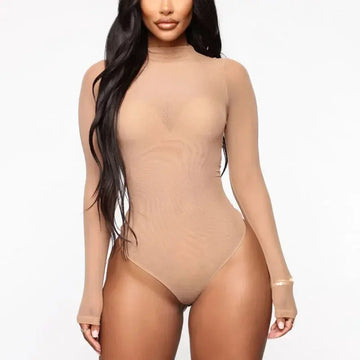 Fashion Ladies Sheer Transparent Bodysuit For Women Summer Solid Color Long Sleeve Jumpsuits Bodysuits Female Clothing - Lady T Fashions