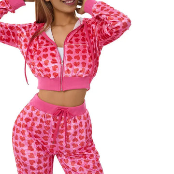 Women's Pants Suits Female Short Coat Heart Print Long Sleeve Tops with Zipper and Pockets Women's Clothes for Spring Fall 2024 - Lady T Fashions