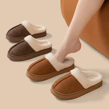 Winter Warm Flat Fur Slippers Women Faux Suede Fluffy Furry Home Slides Couples Comfort Non Slip Indoor Floor Cotton Shoes - Lady T Fashions