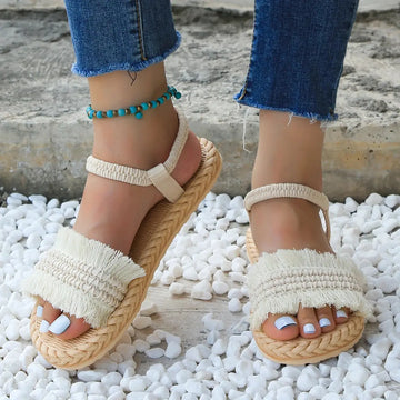 Women's fashion trend tassel shoelaces are non slip, wear-resistant, comfortable, soft soled flat heeled sandals Lady T Fashions