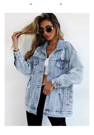 Jeans Jackets for Woman Jackets Euramerican Hole Autumn Winter Women's Jeans Coats Outerwears Denim Top New Female Jean Fashion - Lady T Fashions