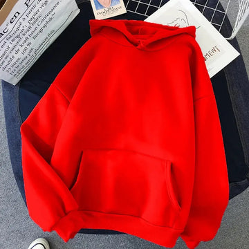 Hoodies Men Women Red Hoodies Autumn Long Sleeve Pullover Tops Casual Pocket Hoodies Unisex Outer Loose Sport Wear - Lady T Fashions