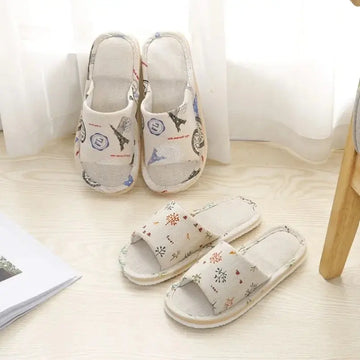 House Linen Slippers Women Floral Autumn Cute Home Indoor Non Slip Funny Sandals Cartoon Kawaii Cat Shoes Flat Flax Striped Lady T Fashions