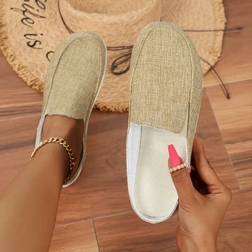 Women's Slip On Flat Loafers, Lightweight Round Toe Canvas Shoes, Casual Low Top Mules Lady T Fashions