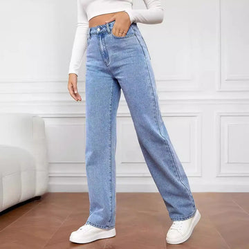 Washed Fashion Straight Jeans Women's Mid Waist Lady T Fashions