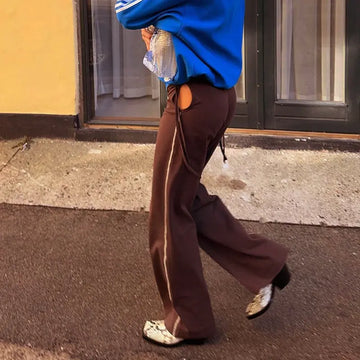 Fashion Simple Striped Contrast Color Straight Casual Mopping Trousers Lady T Fashions
