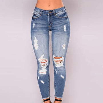 Women's Fashion Elastic Slim Fit Ripped Skinny Jeans Lady T Fashions