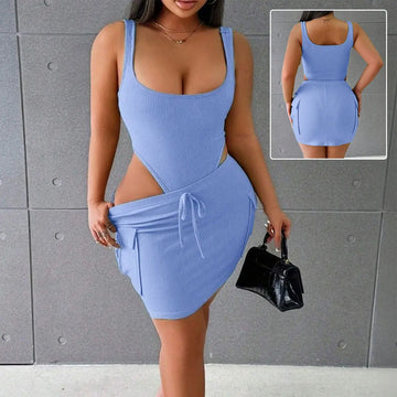 Women's Suits Summer Square Neck Suspender Jumpsuit And Slim Skirt Lady T Fashions