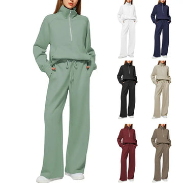 Solid Color Long-sleeved Sweater Trousers Suit Women's Suit Lady T Fashions