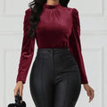 Women's Solid Color Round Neck Bubble Sleeve Slim Fit T-shirt Lady T Fashions