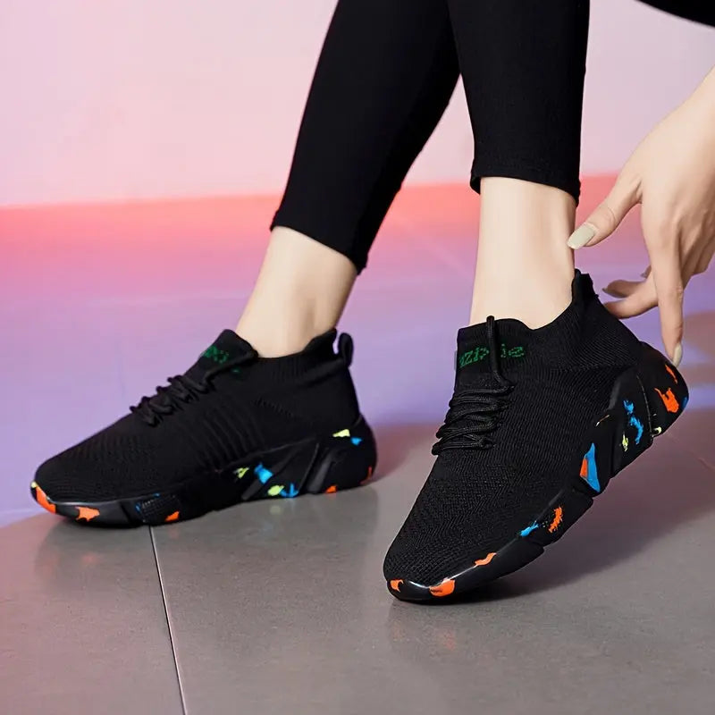 Women's Breathable Flying Woven Sneakers, Casual Lace Up Outdoor Shoes, Lightweight Low Top Trainers Lady T Fashions
