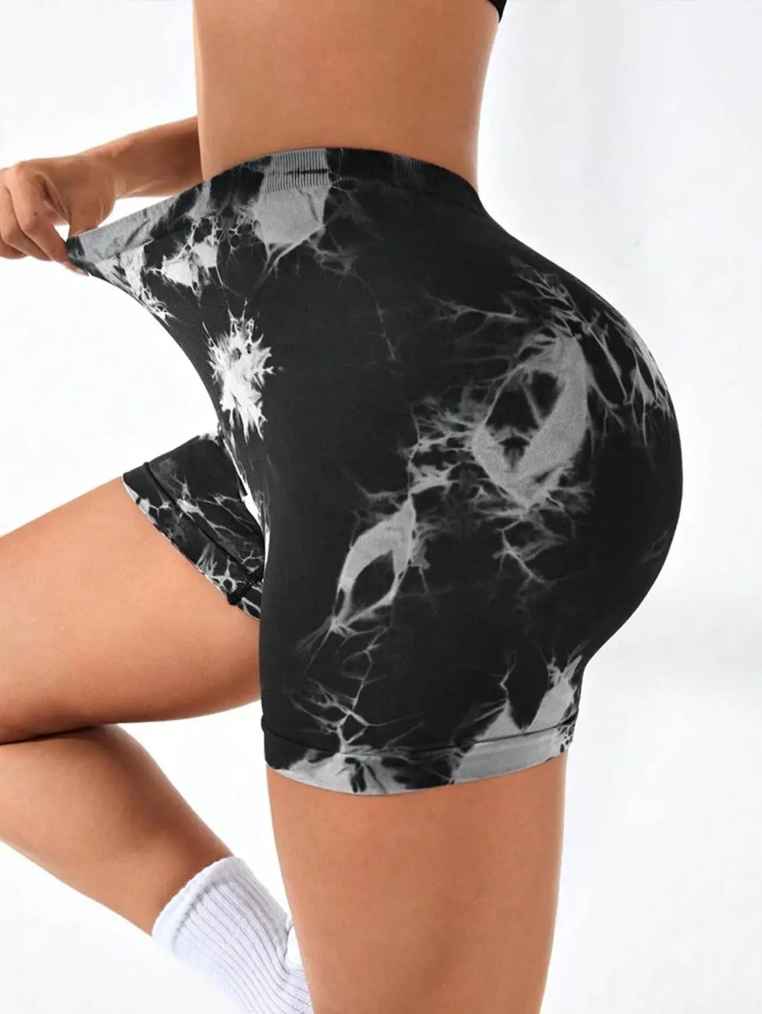 3 PACK Tie Dye Active Wear Shorts, Women Workout Shorts, High Waisted Contour Gym Yoga Biker Shorts, V Back Booty Biker Workout Gym Running Shorts Lady T Fashions