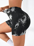 3 PACK Tie Dye Active Wear Shorts, Women Workout Shorts, High Waisted Contour Gym Yoga Biker Shorts, V Back Booty Biker Workout Gym Running Shorts Lady T Fashions