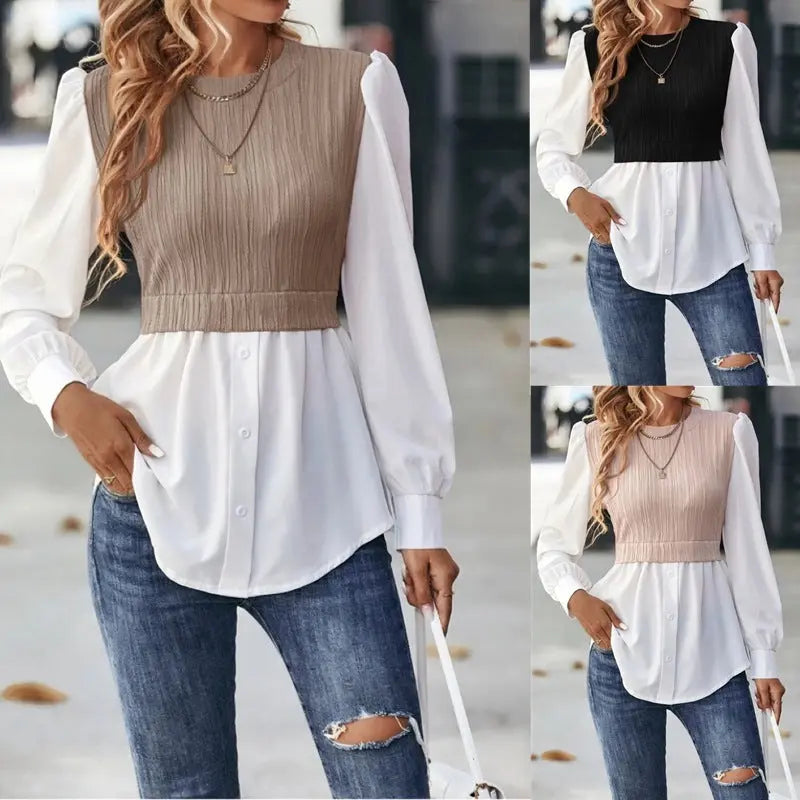 Wavy Stripes Stitching Fashion Temperament Blouse Lady T Fashions