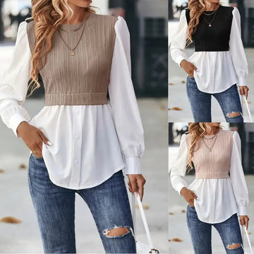 Wavy Stripes Stitching Fashion Temperament Blouse Lady T Fashions