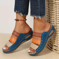 Women's Colorblock Wedge Sandals, Open Toe Hollow Out Slip On Slides Shoes, Casual Outdoor Slides Lady T Fashions