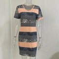 Women's V-Neck Slim Fit Striped Short Sleeve Dress - Casual Summer Bodycon Mini Dress Lady T Fashions