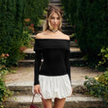 Women's Off-shoulder Long Sleeve Stitching Dress Lady T Fashions