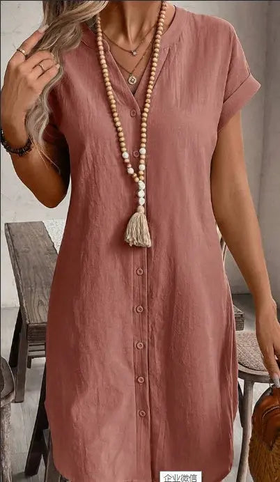 Solid Notched Button Front Batwing Sleeve Shirt Dress Lady T Fashions