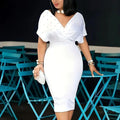 Women's Elegant Deep V Neck Wrap Bodycon Dress Back Zipper Pencil Midi Dress Lady T Fashions