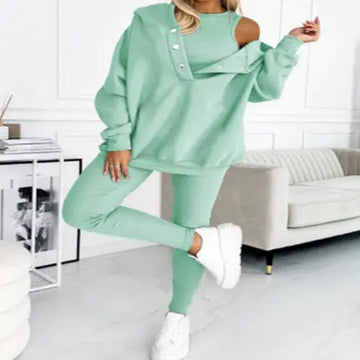Women's Solid Color Vest Hoodie And Pants Set Lady T Fashions