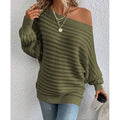 Women's Off Shoulder Sweater Batwing Sleeve Pullover Top Fall Casual Loose Knit Long Sleeve Lady T Fashions