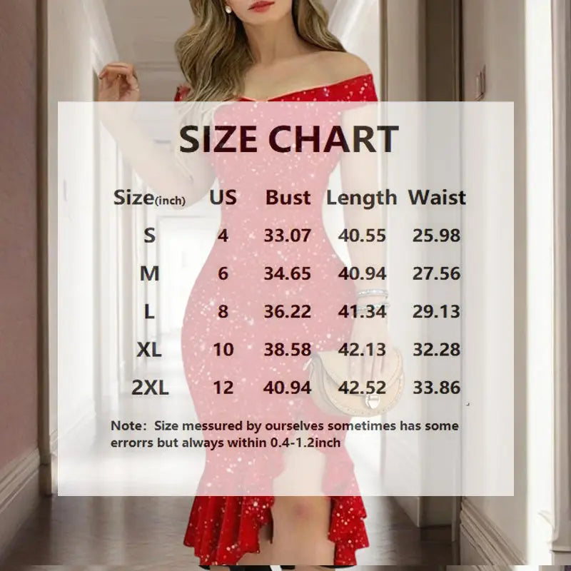 Women's Solid Color Ruffled High-Slit Bodycon Dress Sparkling Off-Shoulder Party Dress For Summer Lady T Fashions