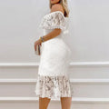 Women's Elegant Floral Lace Off The Shoulder Dress Scallop Trim Party Wedding Guest Bodycon Dress Lady T Fashions