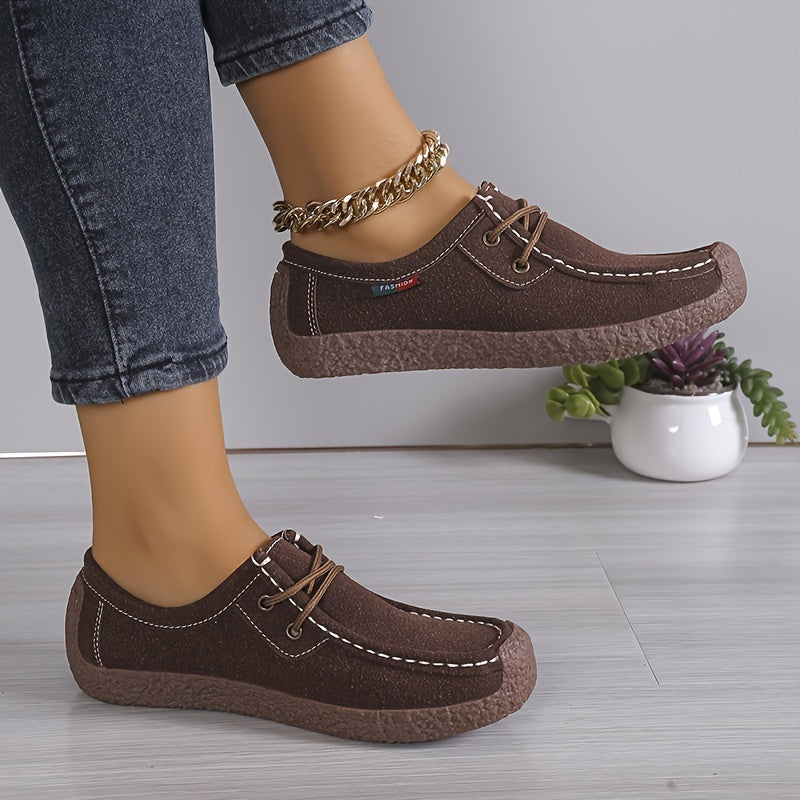 Women's Flat Loafers, Comfy Lace Up Soft Sole Flat Shoes, Casual Non Slip Walking Shoes Lady T Fashions