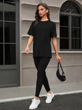 Three Piece Set, Round Neck Short Sleeved Top And Shorts And Pants Set, Sports And Casual Clothing Lady T Fashions