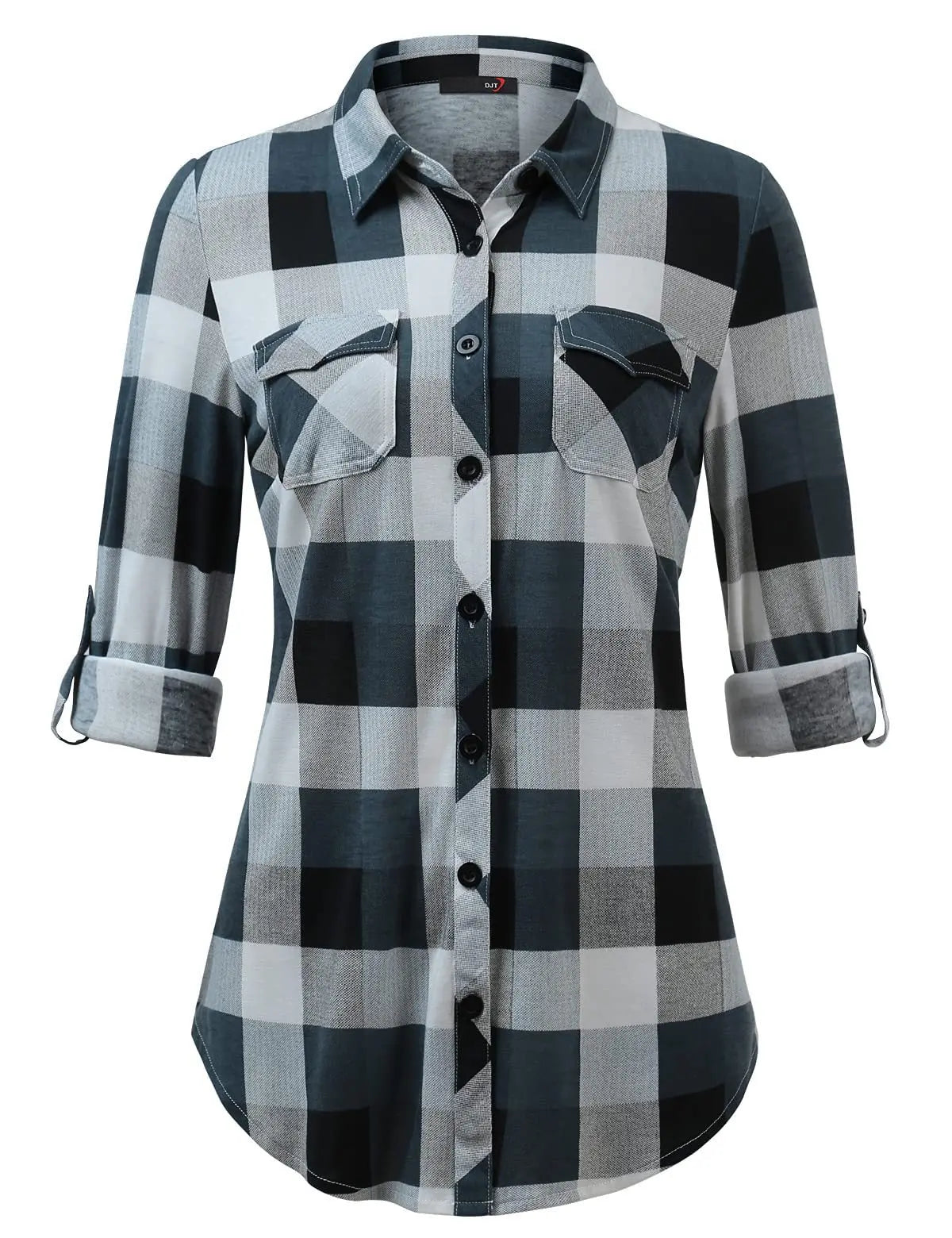 Plaid Pouch Button Cuff Comfort And Casual Printed Women's Shirt Lady T Fashions