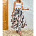 Women's High Elastic Waist Midi Skirt Casual Summer Trendy Tie Front Flowy Floral Print Beach Long Skirt Lady T Fashions