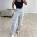 Solid Color High Waist Lace-up Elastic Waist Trimming Casual Trousers Lady T Fashions