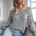 Women's Solid Color Casual Square Neck Button-Detail Knit Top - Textured Ribbed Pattern, Cozy Fall&Winter Sweater Lady T Fashions
